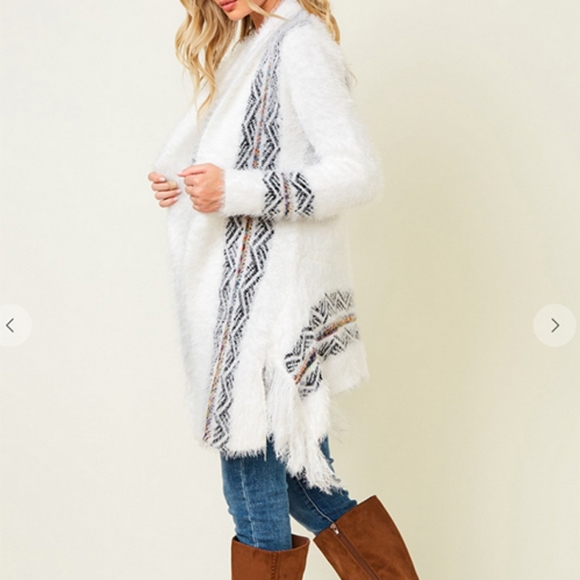 ♥️LAST ONE🎁 LARGE AVAILABLE ♥️TRENDY white long open cardigan - Picture 4 of 11